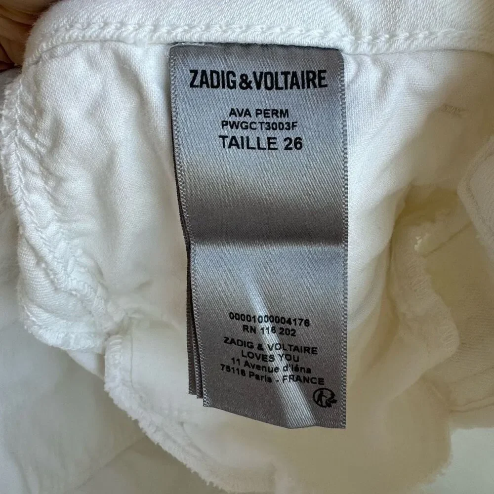 Zadig & Voltaire Ava Denim Straight Slim Fray Ankle Jeans Judo White Size 26